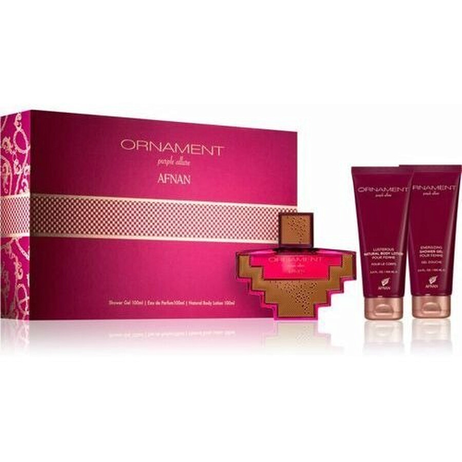 AFNAN ORNAMENT PURPLE ALLURE 3.4 EDP WOMEN + 3.4 SG+ 3.4 BL